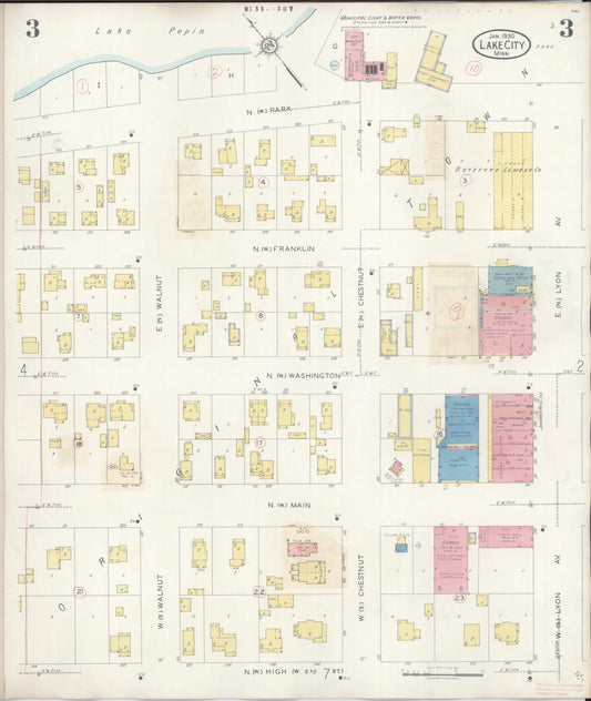 Sanborn Fire Insurance Map from Lake City, Wabasha County, Minnesota (1938), Sheet #0003 - Historic Sanborn Fire Insurance Map Print, vintage old map wall art, antique decor, genealogy gift, Minnesota Minnesota map