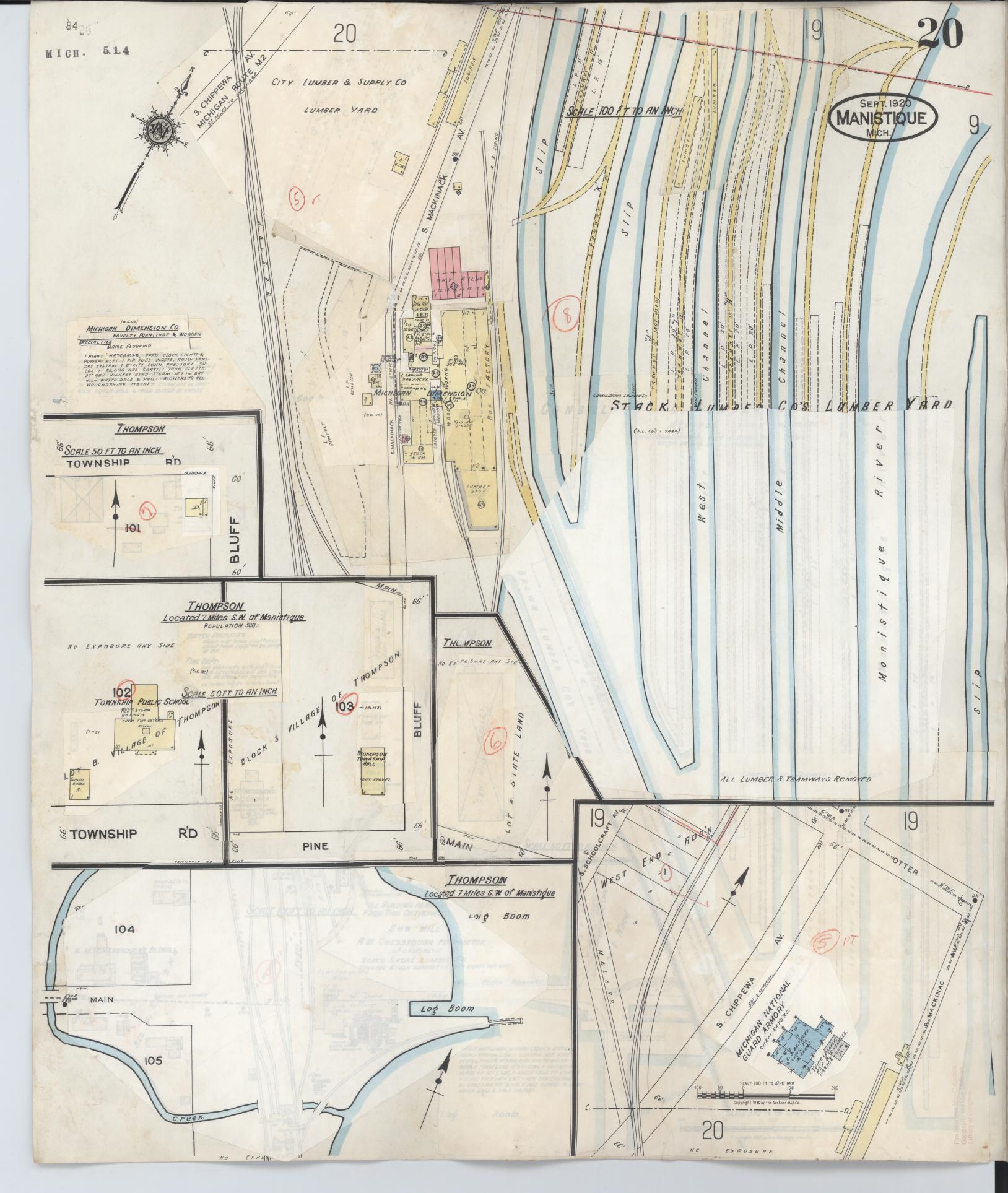 Sanborn Fire Insurance Map from Manistique, Schoolcraft County, Michigan (1950), Sheet #0020 - Complete Map Set gallery image, historic Sanborn map, vintage wall art, Michigan Michigan