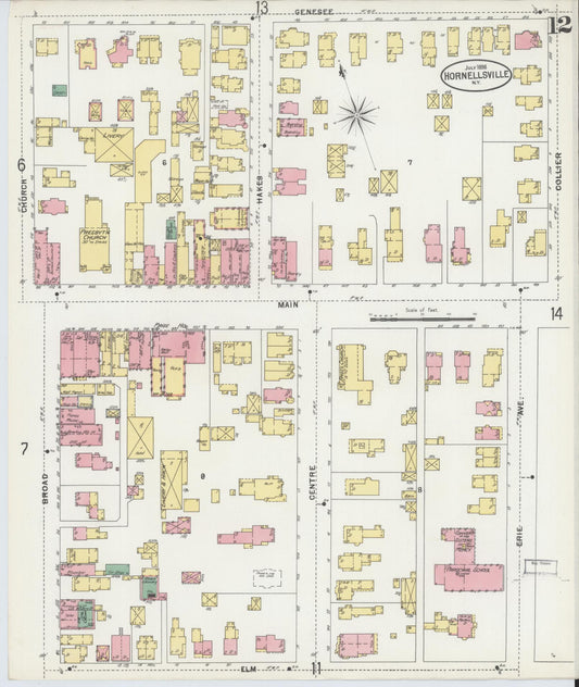 Sanborn Fire Insurance Map from Hornell, Steuben County, New York (1898), Sheet #0012 - Historic Sanborn Fire Insurance Map Print, vintage old map wall art, antique decor, genealogy gift, New York New York map