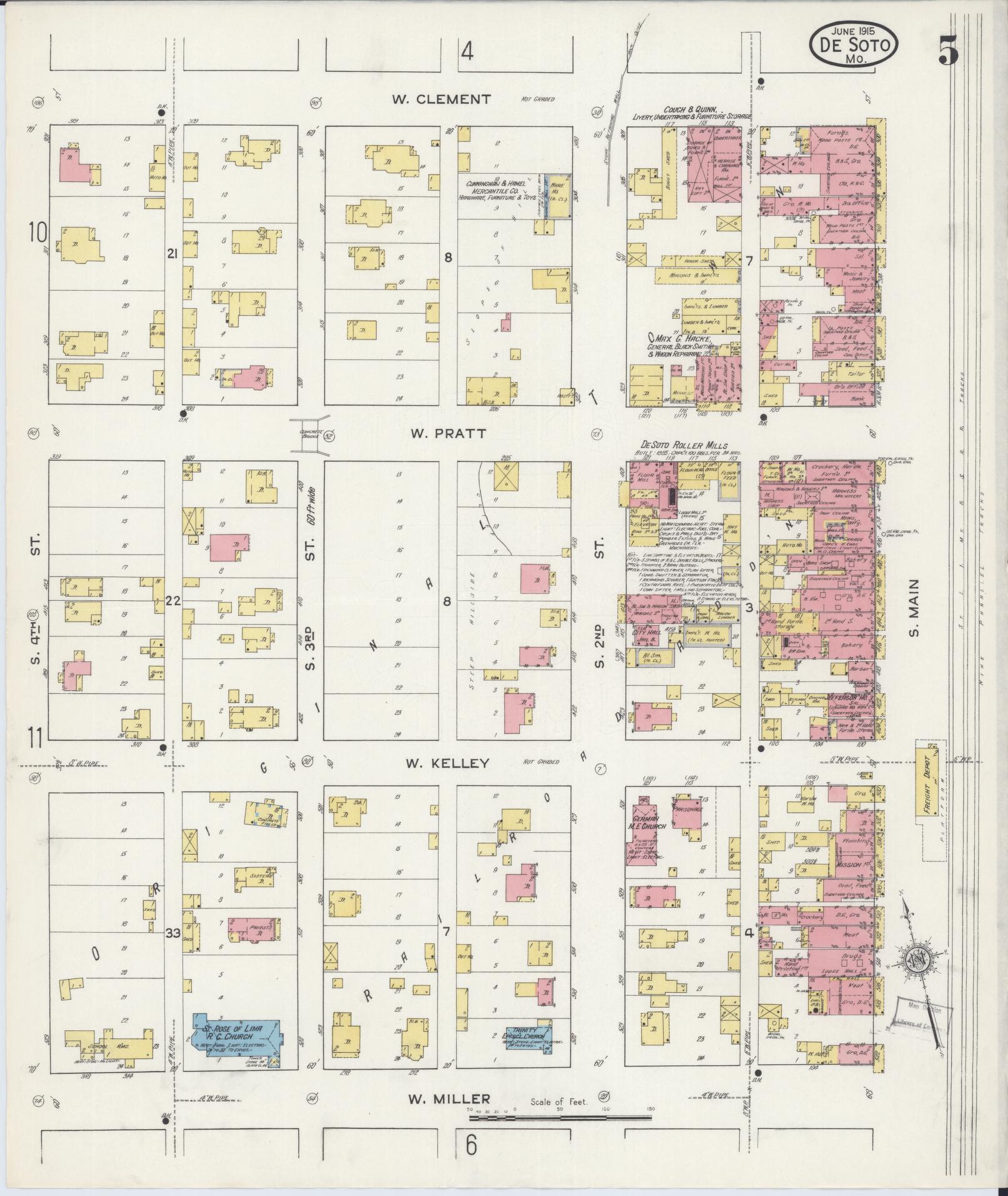 Sanborn Fire Insurance Map from De Soto, Jefferson County, Missouri (1915), Sheet #0005 - Complete Map Set gallery image, historic Sanborn map, vintage wall art, Missouri Missouri