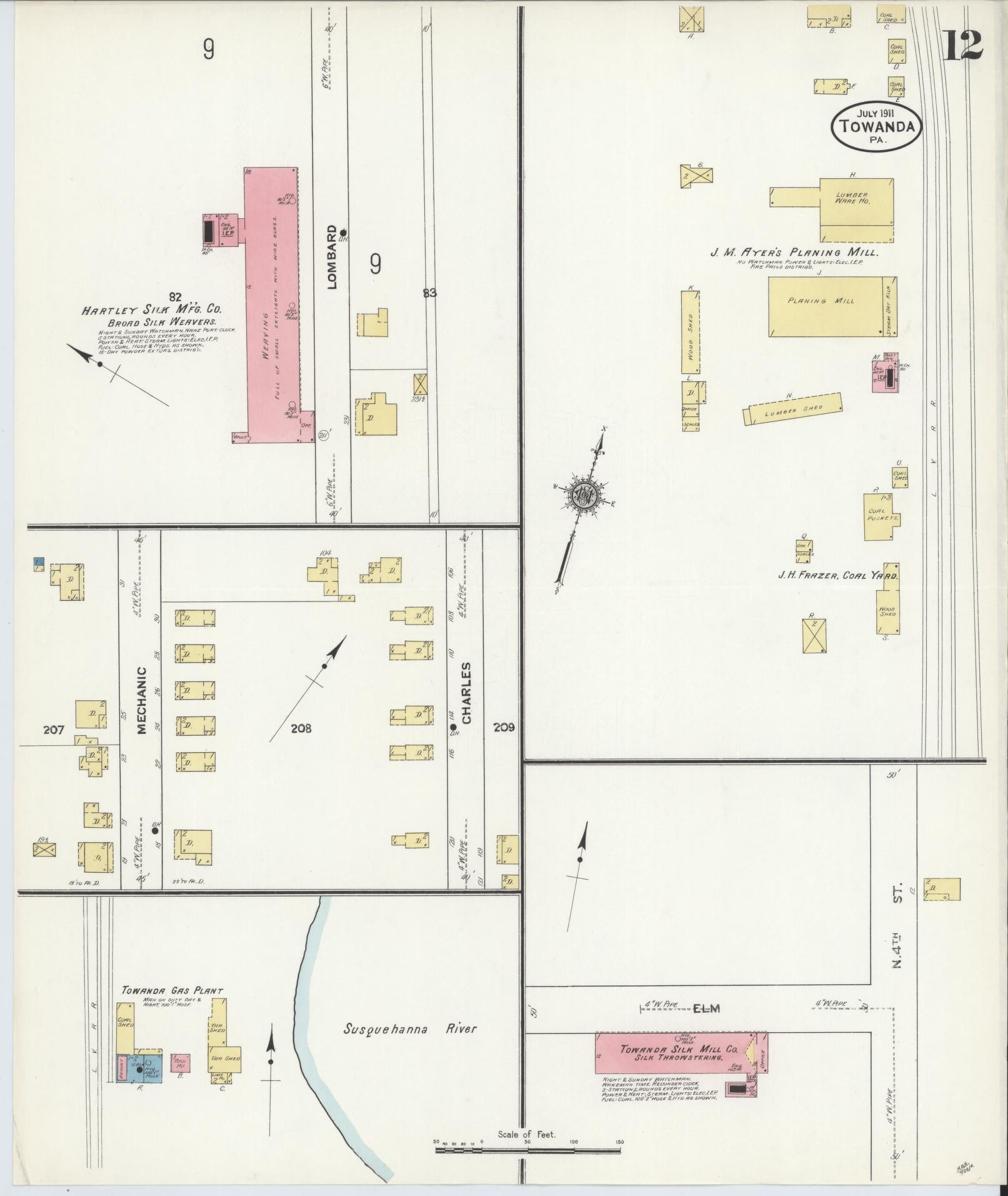 Sanborn Fire Insurance Map from Towanda, Bradford County, Pennsylvania (1911), Sheet #0012 - Complete Map Set gallery image, historic Sanborn map, vintage wall art, Pennsylvania Pennsylvania
