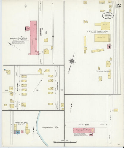 Sanborn Fire Insurance Map from Towanda, Bradford County, Pennsylvania (1911), Sheet #0012 - Complete Map Set gallery image, historic Sanborn map, vintage wall art, Pennsylvania Pennsylvania