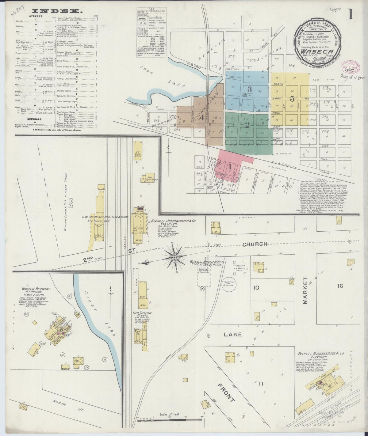 Sanborn Fire Insurance Map from Waseca, Waseca County, Minnesota (1894), Sheet #0001 - Historic Sanborn Fire Insurance Map Print, vintage old map wall art, antique decor, genealogy gift, Minnesota Minnesota map