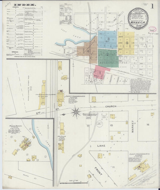 Sanborn Fire Insurance Map from Waseca, Waseca County, Minnesota (1894), Sheet #0001 - Historic Sanborn Fire Insurance Map Print, vintage old map wall art, antique decor, genealogy gift, Minnesota Minnesota map