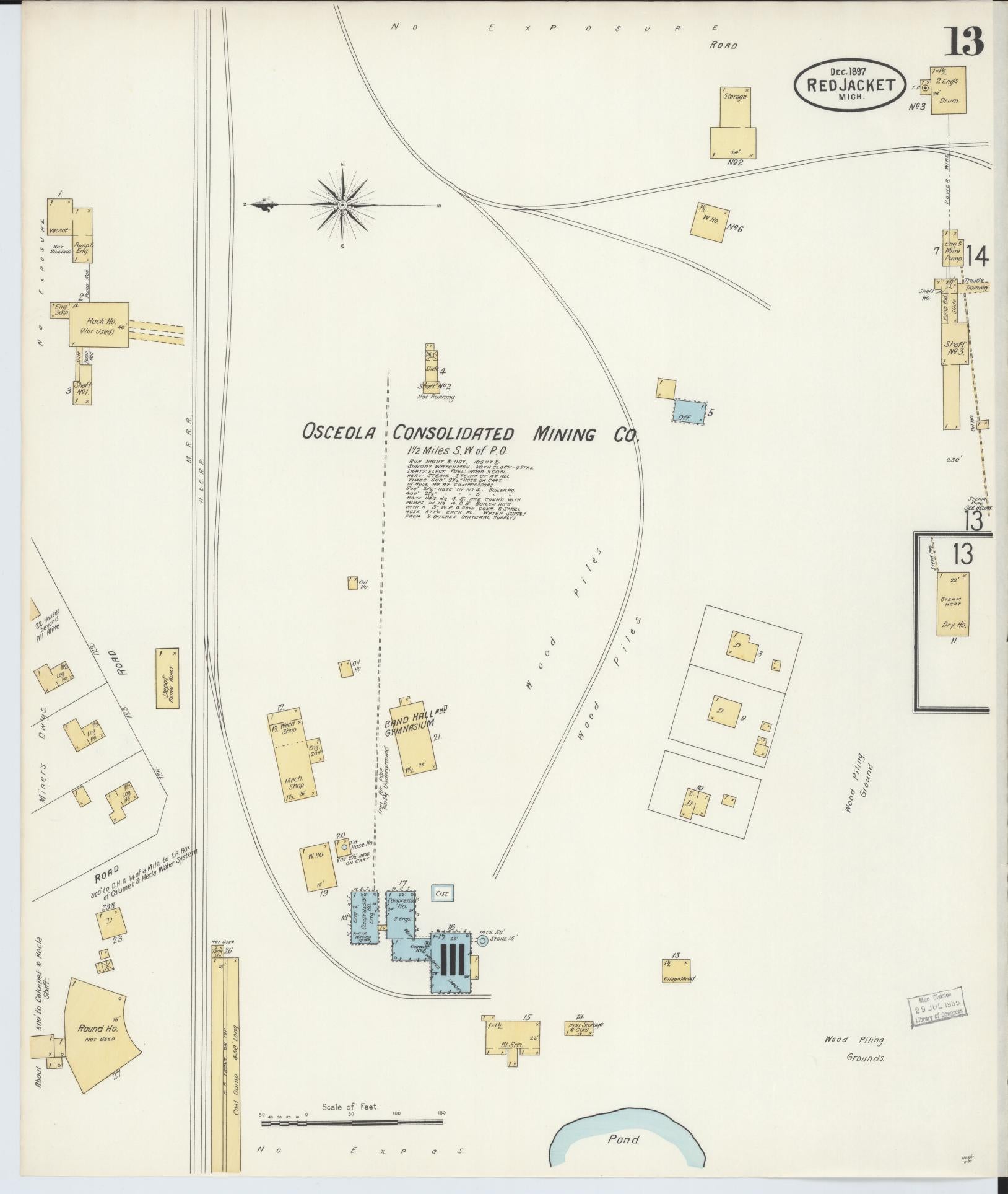 Sanborn Fire Insurance Map from Red Jacket, Houghton County, Michigan (1897), Sheet #0013 - Complete Map Set gallery image, historic Sanborn map, vintage wall art, Michigan Michigan