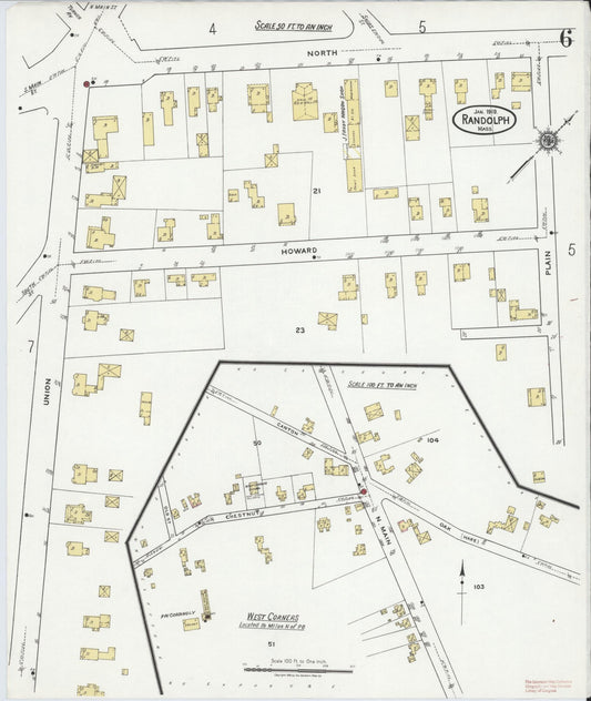 Sanborn Fire Insurance Map from Randolph, Norfolk County, Massachusetts (1919), Sheet #0006 - Historic Sanborn Fire Insurance Map Print, vintage old map wall art, antique decor, genealogy gift, Massachusetts Massachusetts map