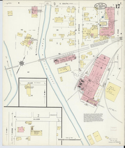 Sanborn Fire Insurance Map from Saint Marys, Auglaize County, Ohio (1914), Sheet #0017 - Historic Sanborn Fire Insurance Map Print, vintage old map wall art, antique decor, genealogy gift, Ohio Ohio map