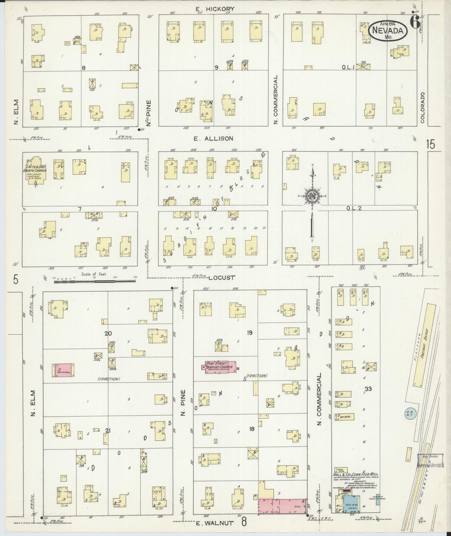 Sanborn Fire Insurance Map from Nevada, Vernon County, Missouri (1914), Sheet #0006 - Historic Sanborn Fire Insurance Map Print, vintage old map wall art, antique decor, genealogy gift, Nevada Nevada map