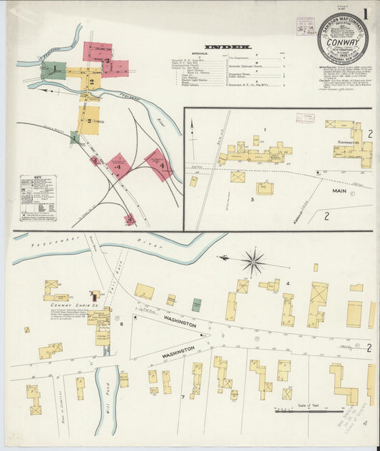 Sanborn Fire Insurance Map from Conway, Carroll County, New Hampshire (1908), Sheet #0001 - Historic Sanborn Fire Insurance Map Print, vintage old map wall art, antique decor, genealogy gift, New Hampshire New Hampshire map