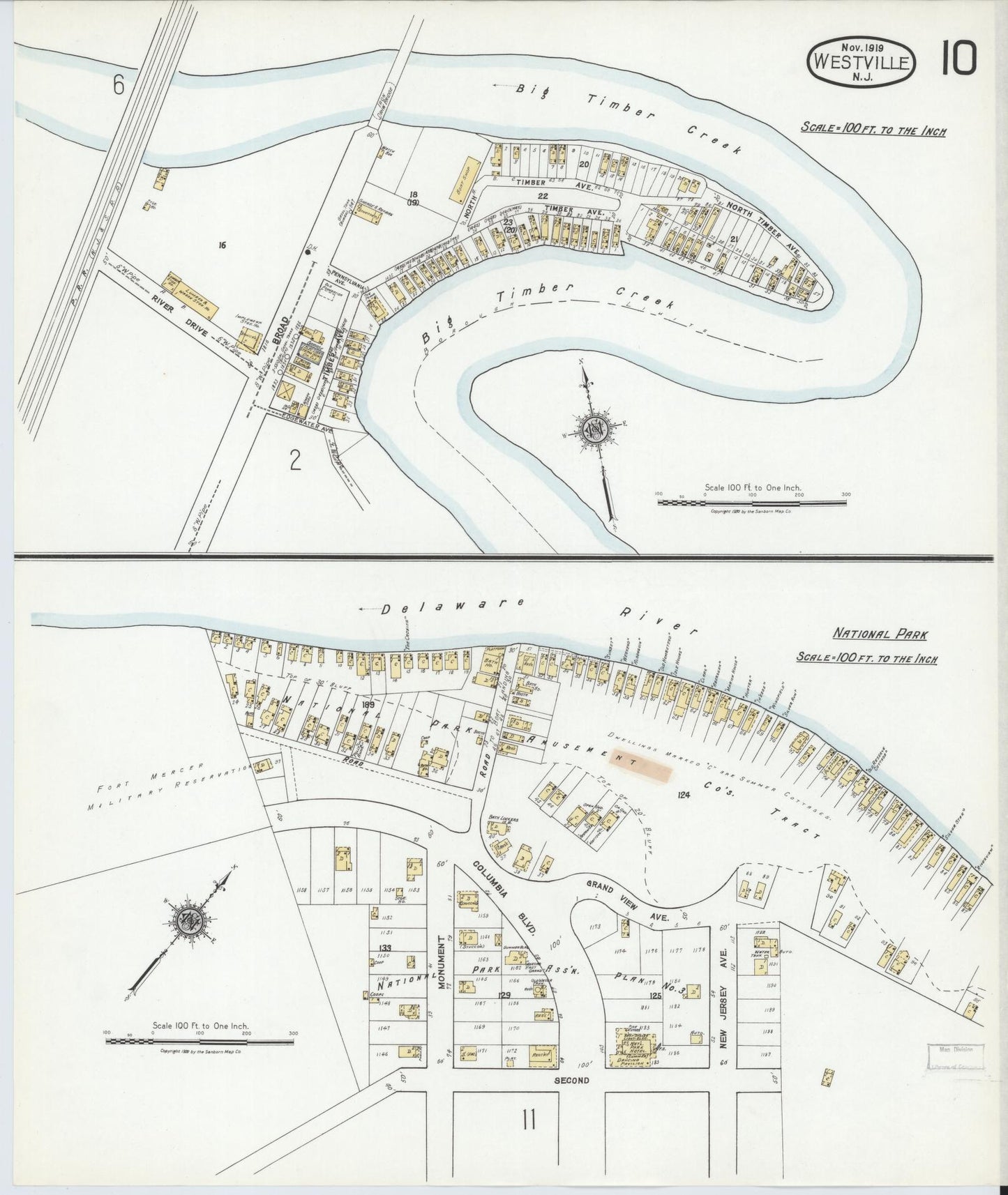 Sanborn Fire Insurance Map from Westville, Gloucester County, New Jersey (1919), Sheet #0010 - Historic Sanborn Fire Insurance Map Print, vintage old map wall art, antique decor, genealogy gift, New Jersey New Jersey map