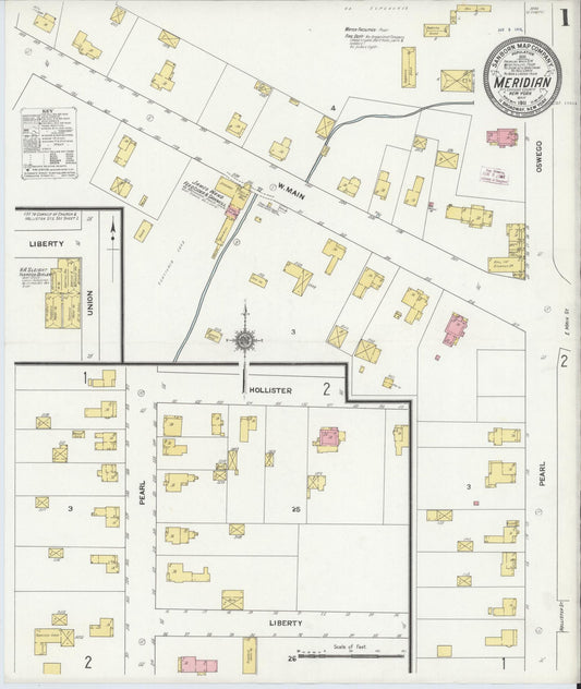 Sanborn Fire Insurance Map from Meridian, Cayuga County, New York (1911), Sheet #0001 - Complete Map Set gallery image, historic Sanborn map, vintage wall art, New York New York