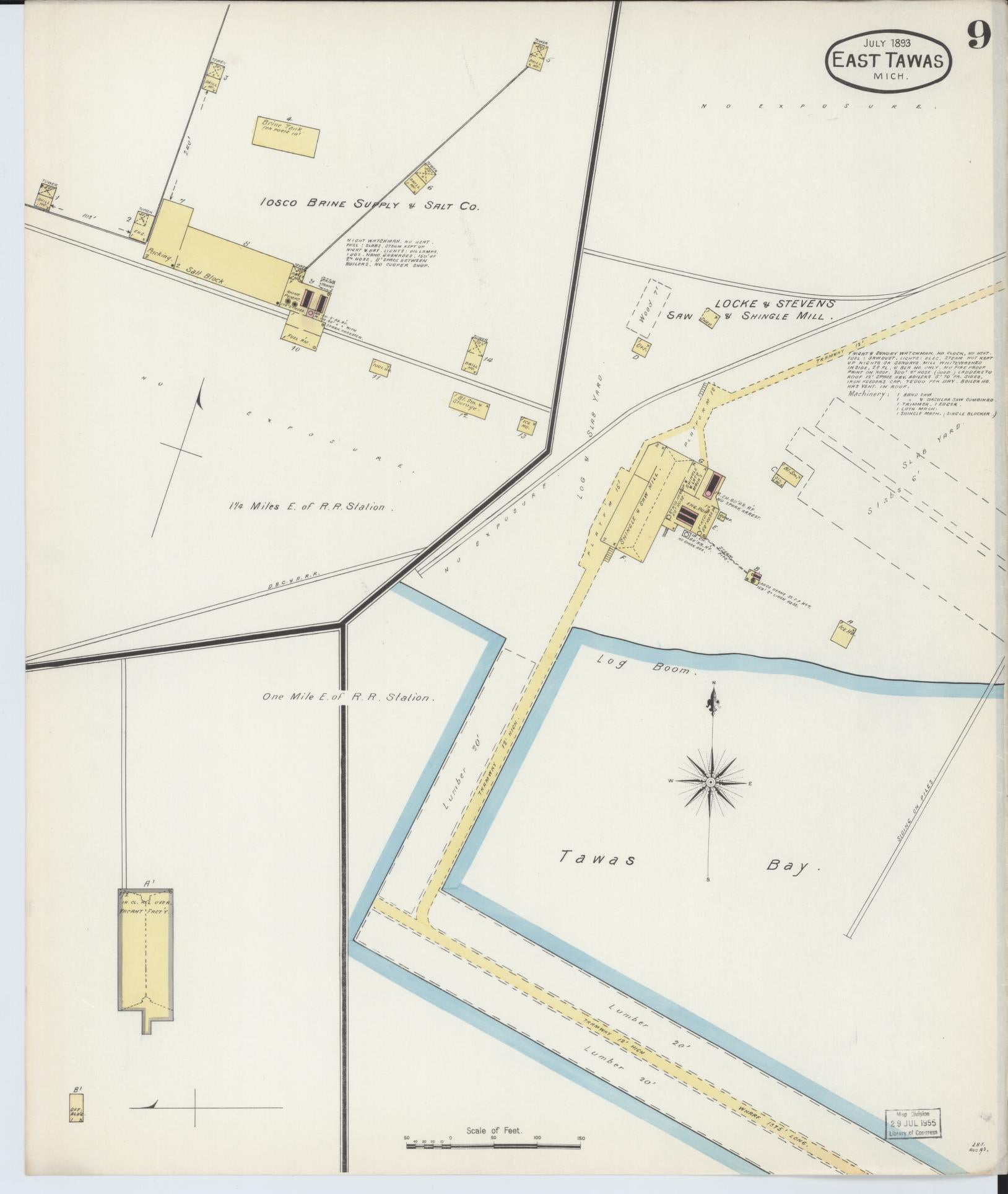 Sanborn Fire Insurance Map from East Tawas, Iosco County, Michigan (1893), Sheet #0009 - Historic Sanborn Fire Insurance Map Print, vintage old map wall art, antique decor, genealogy gift, Michigan Michigan map