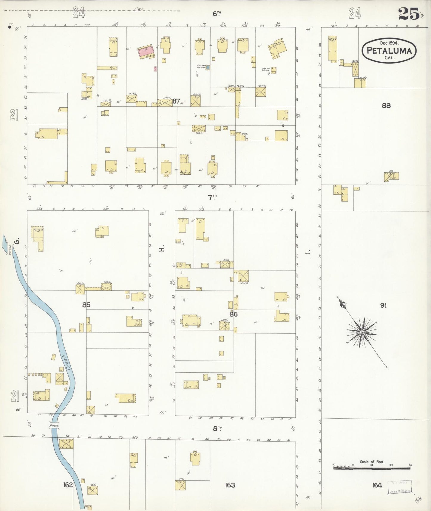 Sanborn Fire Insurance Map from Petaluma, Sonoma County, California (1894), Sheet #0025 - Complete Map Set gallery image, historic Sanborn map, vintage wall art, California California