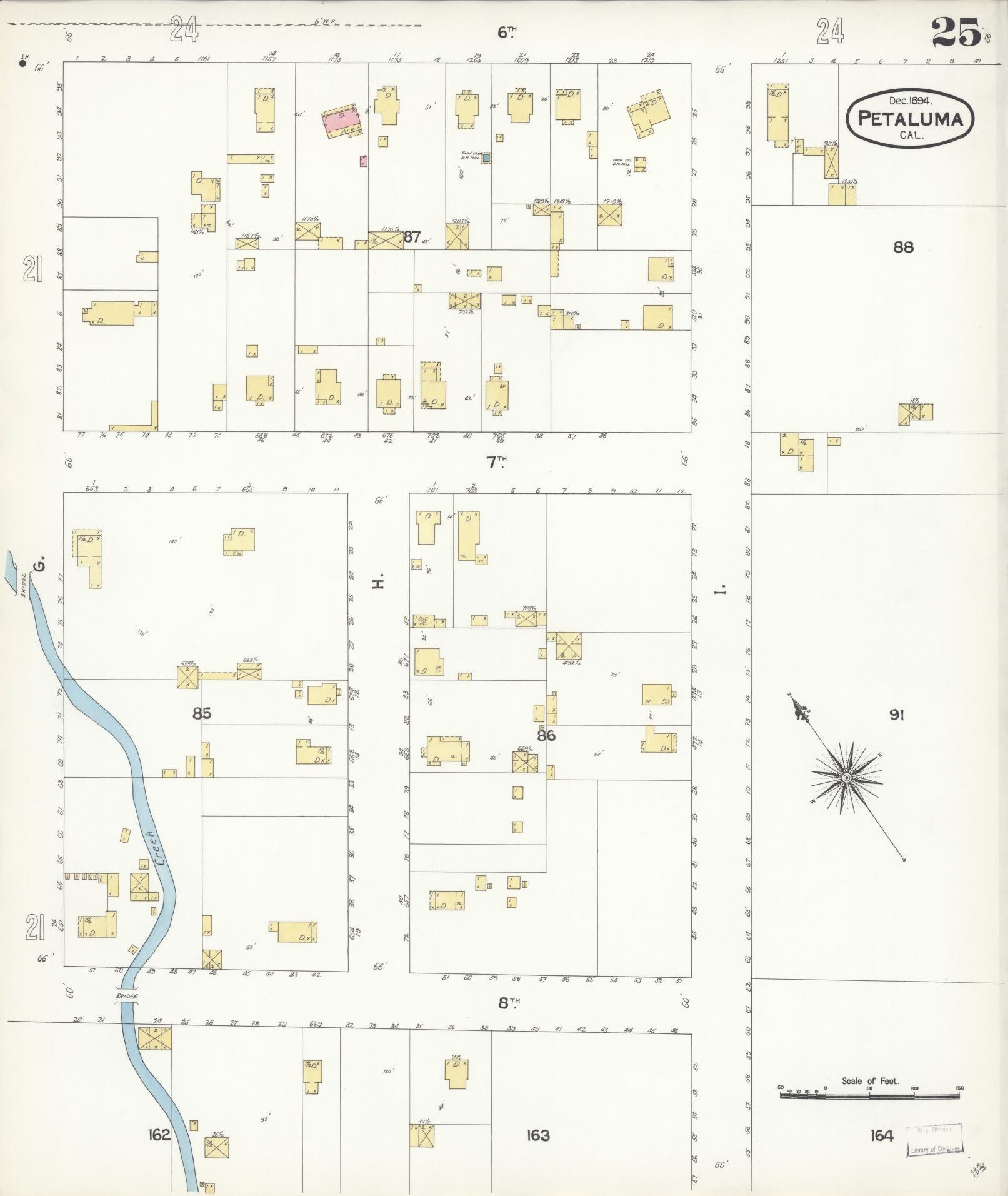 Sanborn Fire Insurance Map from Petaluma, Sonoma County, California (1894), Sheet #0025 - Complete Map Set gallery image, historic Sanborn map, vintage wall art, California California