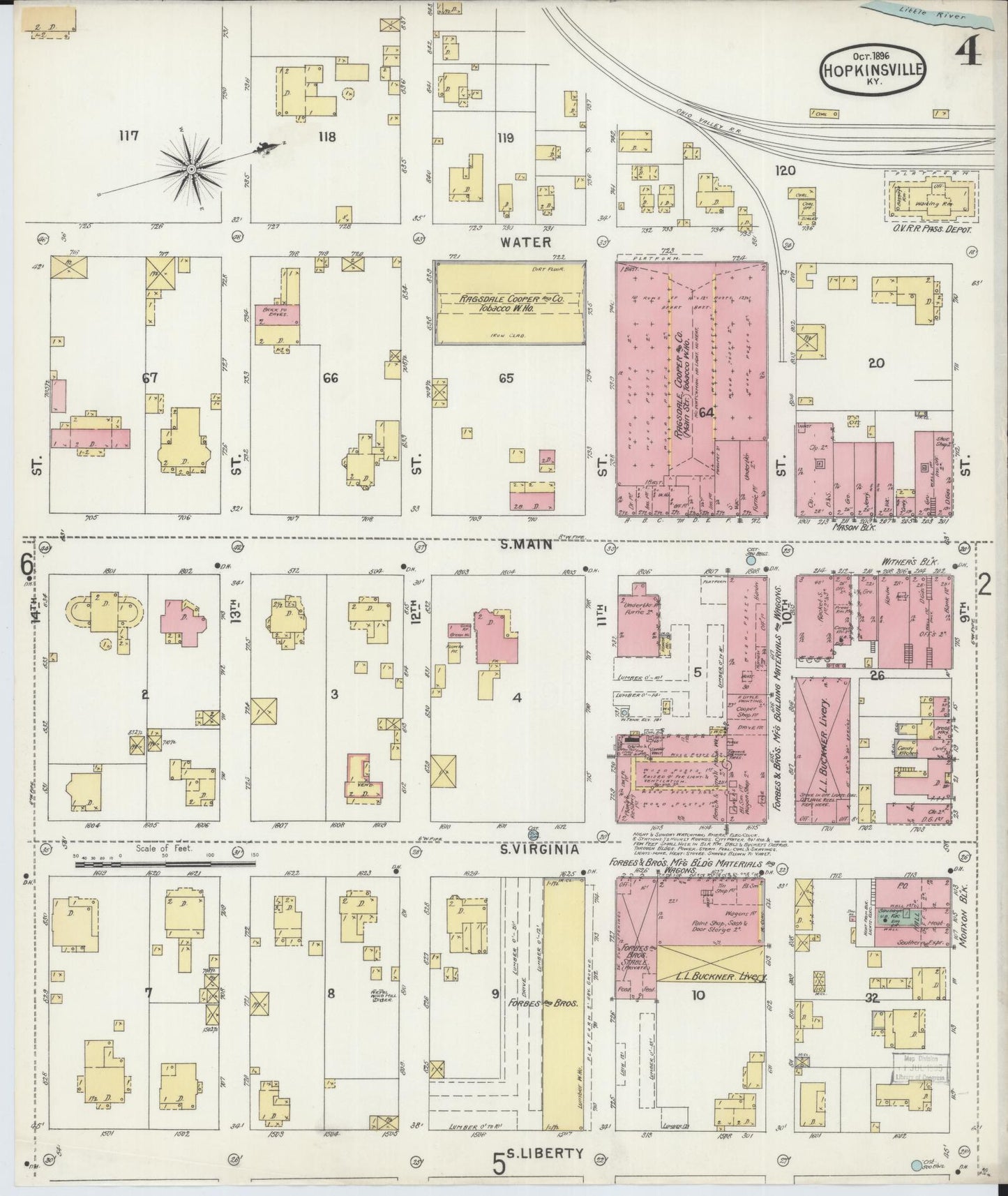 Sanborn Fire Insurance Map from Hopkinsville, Christian County, Kentucky (1896), Sheet #0004 - Historic Sanborn Fire Insurance Map Print, vintage old map wall art, antique decor, genealogy gift, Kentucky Kentucky map