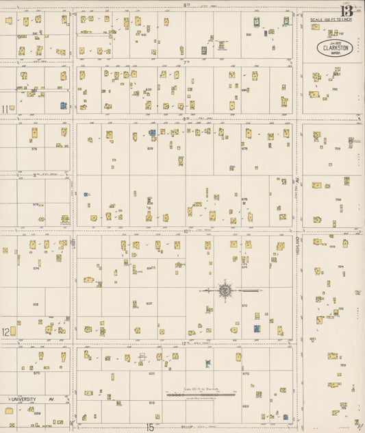 Sanborn Fire Insurance Map from Clarkston, Asotin County, Washington (1922), Sheet #0013 - Historic Sanborn Fire Insurance Map Print, vintage old map wall art, antique decor, genealogy gift, Washington Washington map