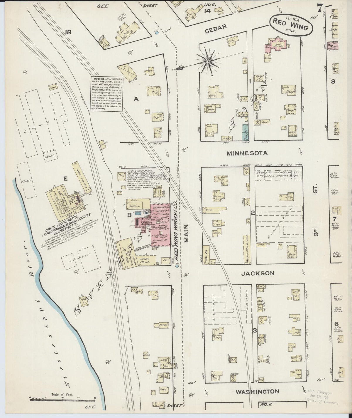 Sanborn Fire Insurance Map from Red Wing, Goodhue County, Minnesota (1884), Sheet #0007 - Complete Map Set gallery image, historic Sanborn map, vintage wall art, Minnesota Minnesota