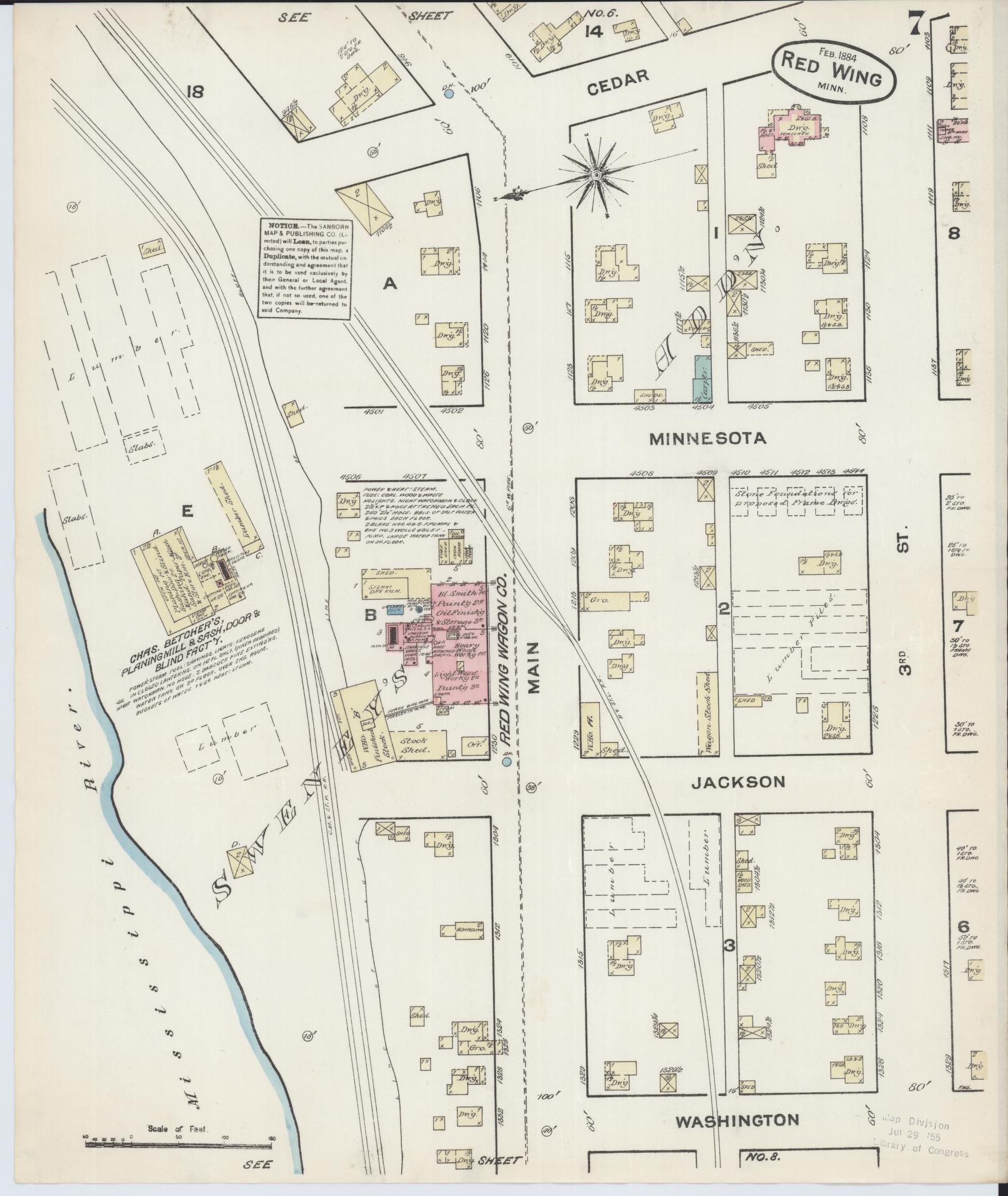 Sanborn Fire Insurance Map from Red Wing, Goodhue County, Minnesota (1884), Sheet #0007 - Complete Map Set gallery image, historic Sanborn map, vintage wall art, Minnesota Minnesota
