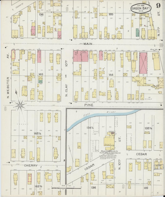 Sanborn Fire Insurance Map from Green Bay, Brown County, Wisconsin (1894), Sheet #0009 - Historic Sanborn Fire Insurance Map Print, vintage old map wall art, antique decor, genealogy gift, Wisconsin Wisconsin map