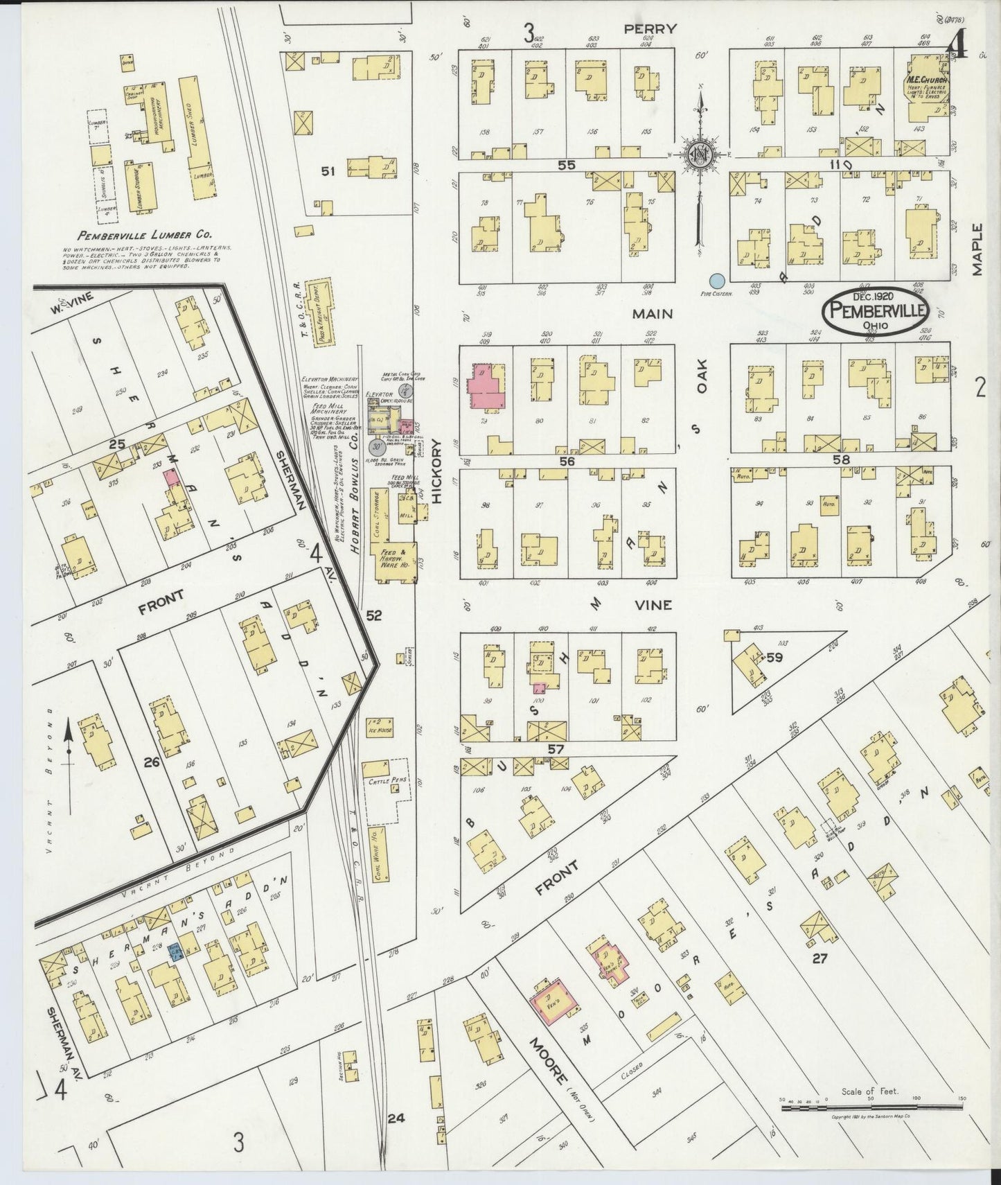 Sanborn Fire Insurance Map from Pemberville, Wood County, Ohio (1920), Sheet #0004 - Complete Map Set gallery image, historic Sanborn map, vintage wall art, Ohio Ohio