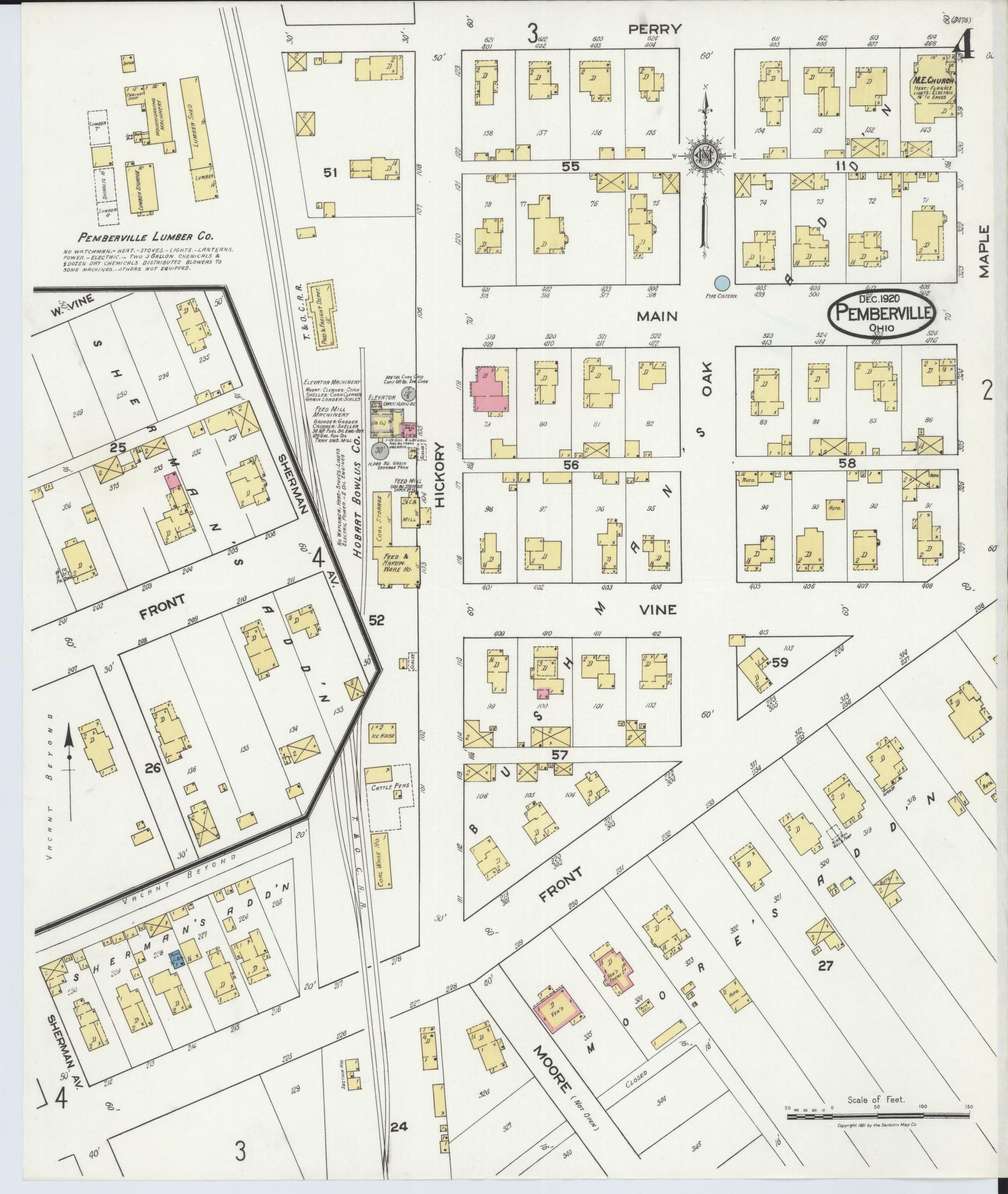 Sanborn Fire Insurance Map from Pemberville, Wood County, Ohio (1920), Sheet #0004 - Complete Map Set gallery image, historic Sanborn map, vintage wall art, Ohio Ohio