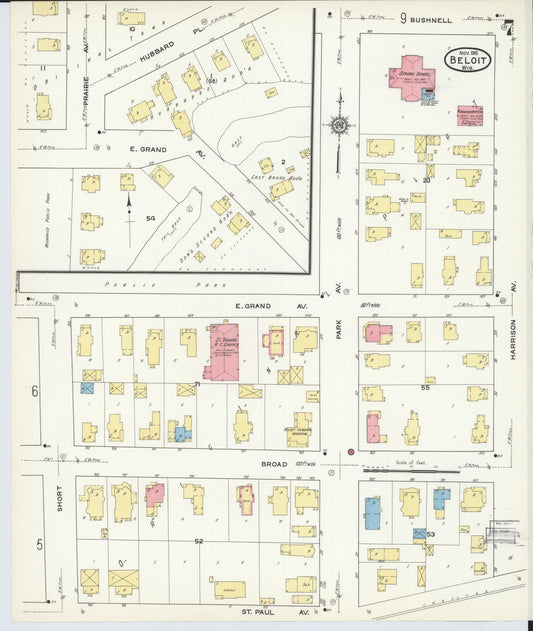 Sanborn Fire Insurance Map from Beloit, Rock County, Wisconsin (1915), Sheet #0007 - Historic Sanborn Fire Insurance Map Print, vintage old map wall art, antique decor, genealogy gift, Wisconsin Wisconsin map