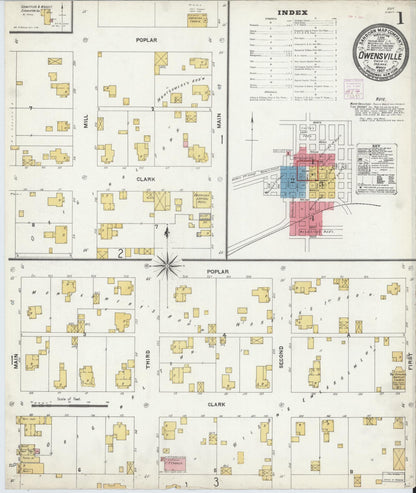 Sanborn Fire Insurance Map from Owensville, Gibson County, Indiana (1907), Sheet #0001 - Historic Sanborn Fire Insurance Map Print, vintage old map wall art, antique decor, genealogy gift, Indiana Indiana map