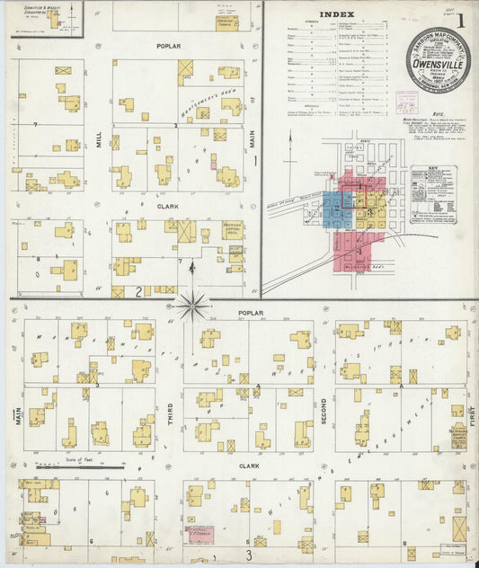 Sanborn Fire Insurance Map from Owensville, Gibson County, Indiana (1907), Sheet #0001 - Historic Sanborn Fire Insurance Map Print, vintage old map wall art, antique decor, genealogy gift, Indiana Indiana map