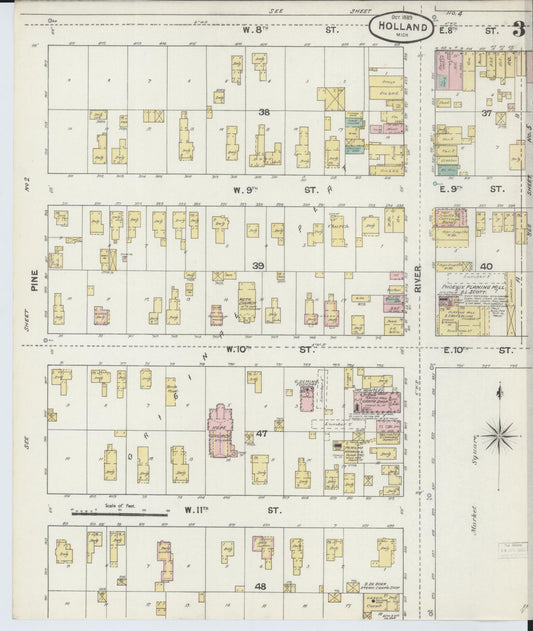 Sanborn Fire Insurance Map from Holland, Ottawa County, Michigan (1889), Sheet #0003 - Historic Sanborn Fire Insurance Map Print, vintage old map wall art, antique decor, genealogy gift, Michigan Michigan map