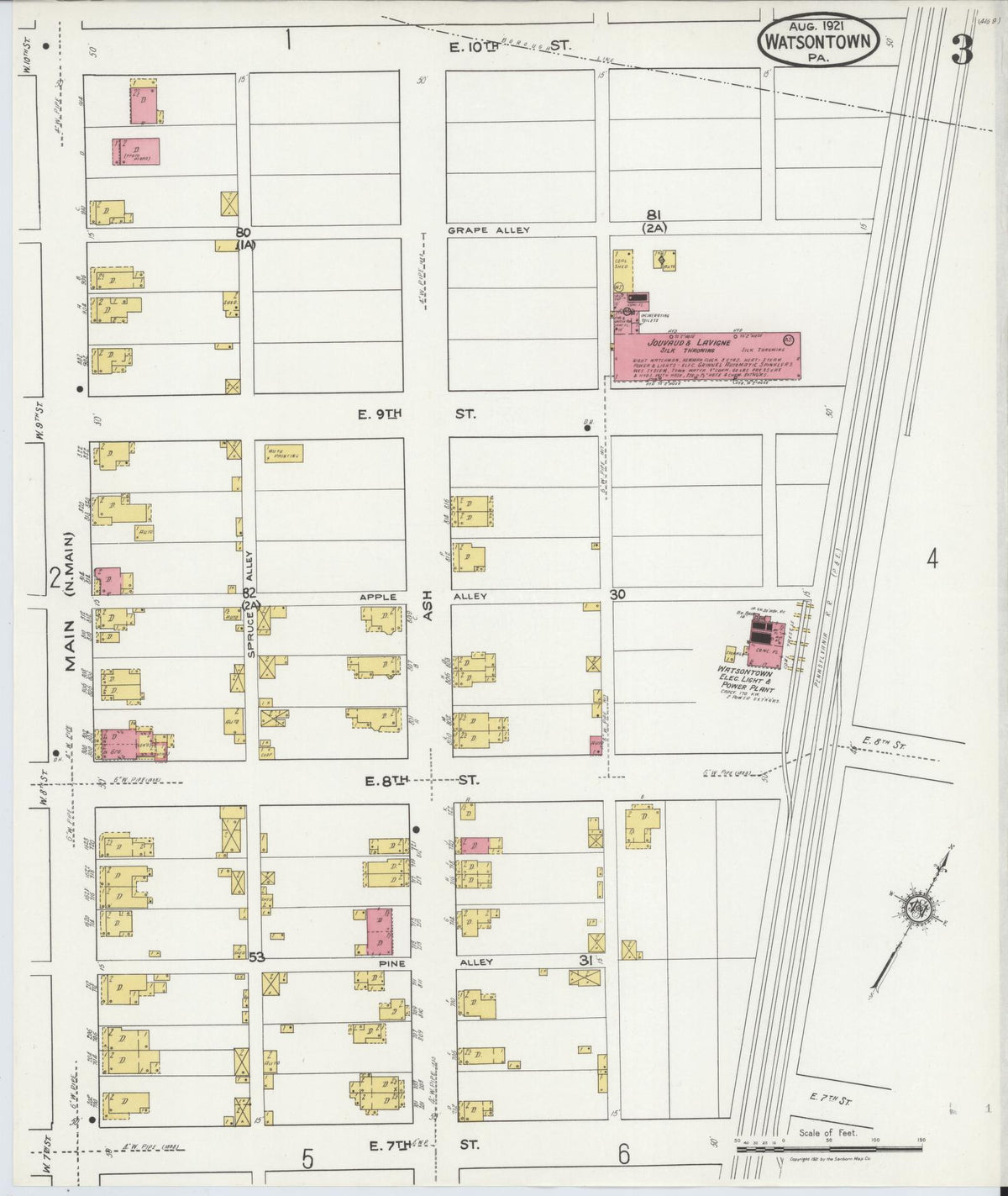 Sanborn Fire Insurance Map from Watsontown, Northumberland County, Pennsylvania (1921), Sheet #0003 - Historic Sanborn Fire Insurance Map Print, vintage old map wall art, antique decor, genealogy gift, Pennsylvania Pennsylvania map