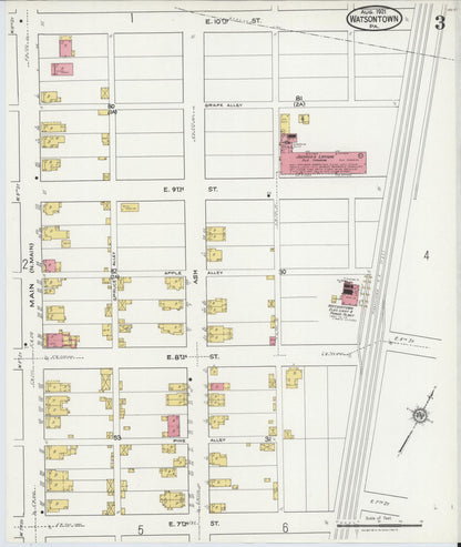 Sanborn Fire Insurance Map from Watsontown, Northumberland County, Pennsylvania (1921), Sheet #0003 - Historic Sanborn Fire Insurance Map Print, vintage old map wall art, antique decor, genealogy gift, Pennsylvania Pennsylvania map