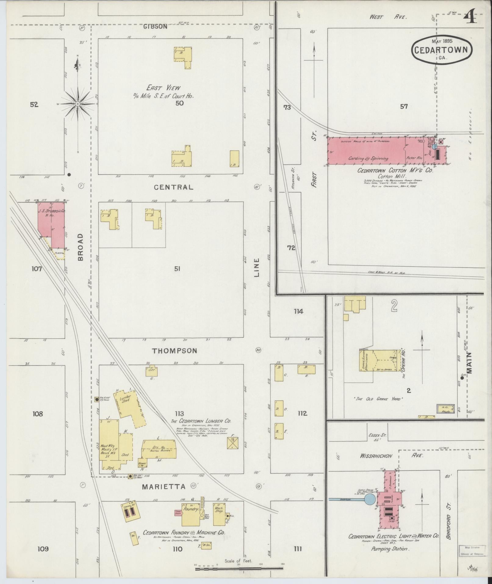 Sanborn Fire Insurance Map from Cedartown, Polk County, Georgia (1895), Sheet #0004 - Complete Map Set gallery image, historic Sanborn map, vintage wall art, Georgia Georgia
