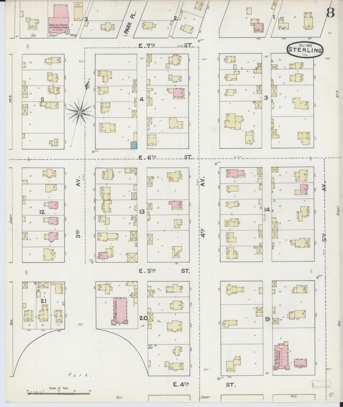 Sanborn Fire Insurance Map from Sterling, Whiteside County, Illinois (1891), Sheet #0008 - Complete Map Set gallery image, historic Sanborn map, vintage wall art, Illinois Illinois