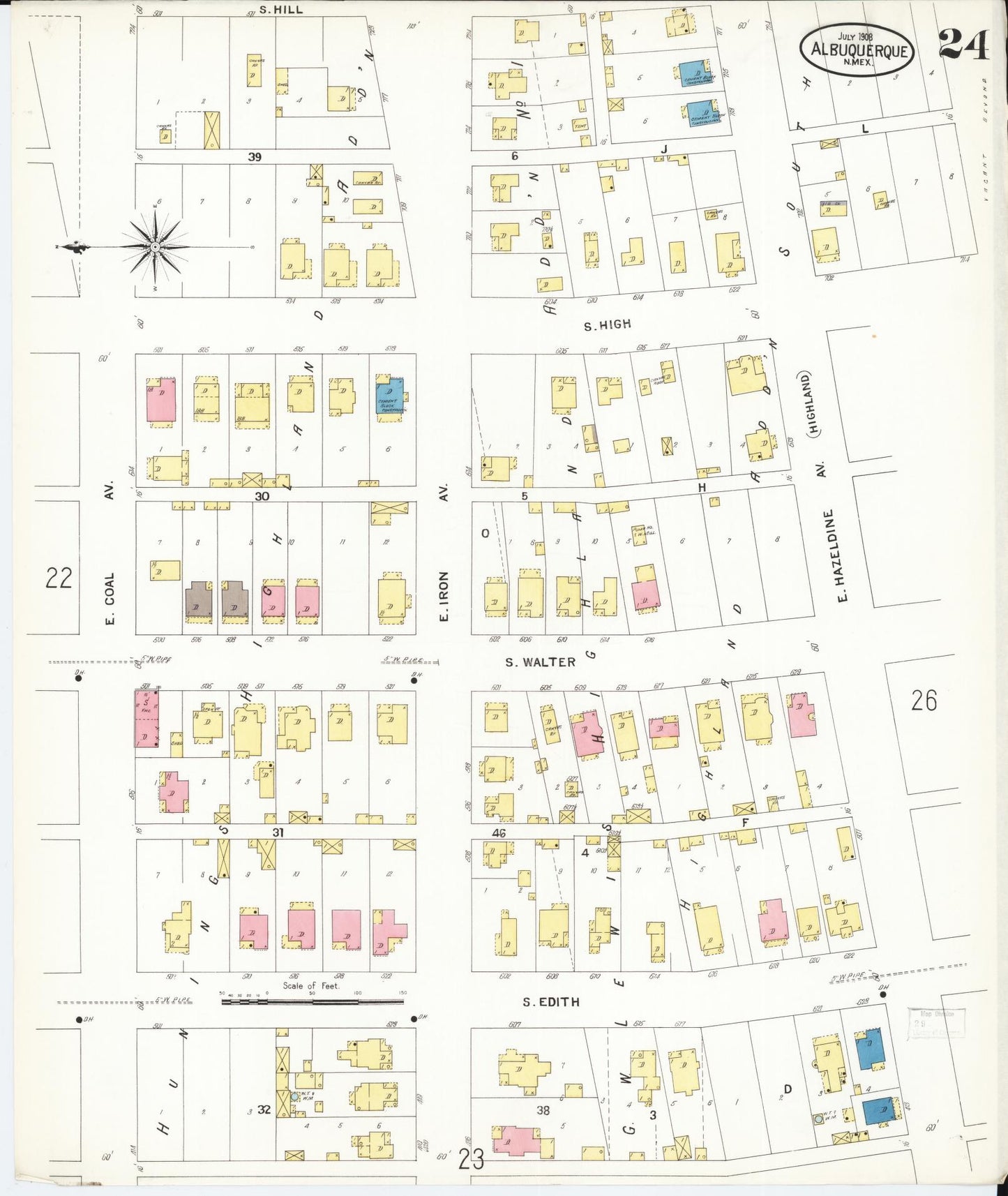 Sanborn Fire Insurance Map from Albuquerque, Bernalillo County, New Mexico (1908), Sheet #0024 - Complete Map Set gallery image, historic Sanborn map, vintage wall art, New Mexico New Mexico