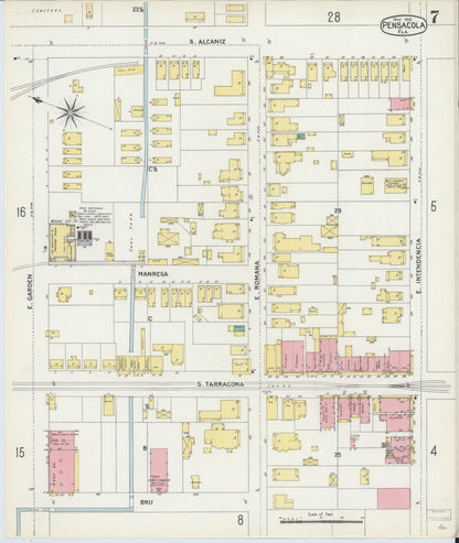 Sanborn Fire Insurance Map from Pensacola, Escambia County, Florida (1903), Sheet #0007 - Historic Sanborn Fire Insurance Map Print, vintage old map wall art, antique decor, genealogy gift, Florida Florida map