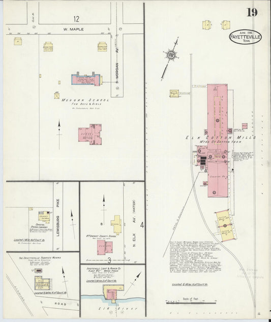 Sanborn Fire Insurance Map from Fayetteville, Lincoln County, Tennessee (1914), Sheet #0019 - Historic Sanborn Fire Insurance Map Print, vintage old map wall art, antique decor, genealogy gift, Tennessee Tennessee map