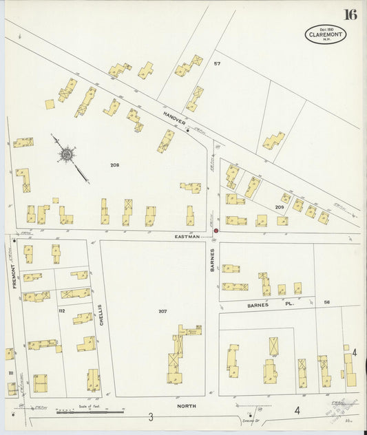 Sanborn Fire Insurance Map from Claremont, Sullivan County, New Hampshire (1910), Sheet #0016 - Historic Sanborn Fire Insurance Map Print, vintage old map wall art, antique decor, genealogy gift, New Hampshire New Hampshire map