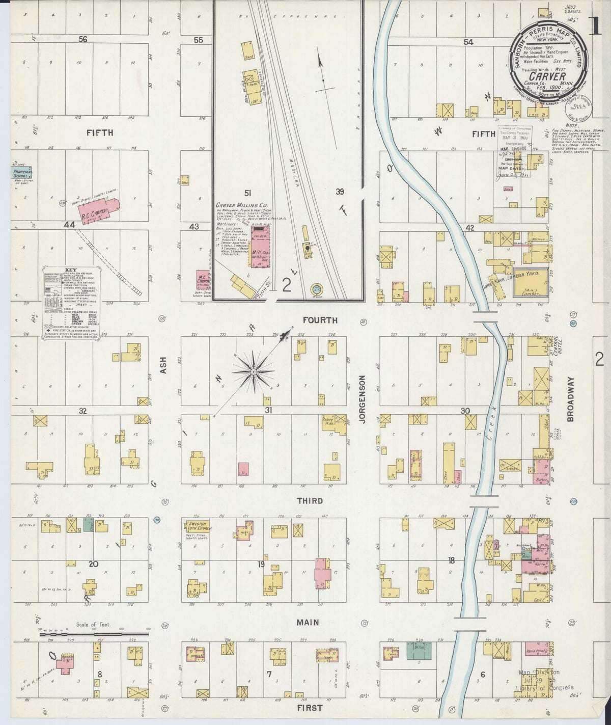 Sanborn Fire Insurance Map from Carver, Carver County, Minnesota (1900), Sheet #0001 - Historic Sanborn Fire Insurance Map Print, vintage old map wall art, antique decor, genealogy gift, Minnesota Minnesota map