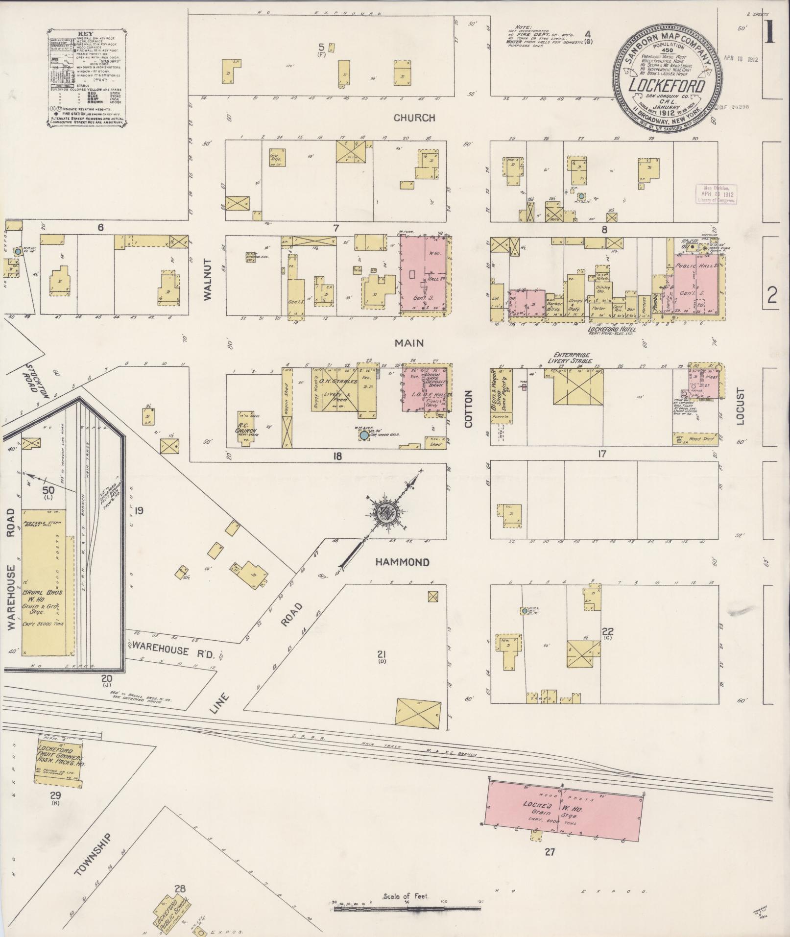 Sanborn Fire Insurance Map from Lockeford, San Joaquin County, California (1912), Sheet #0001 - Historic Sanborn Fire Insurance Map Print, vintage old map wall art, antique decor, genealogy gift, California California map