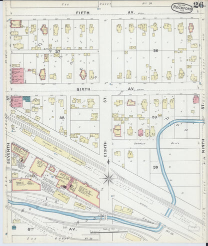 Sanborn Fire Insurance Map from Rockford, Winnebago County, Illinois (1891), Sheet #0026 - Complete Map Set gallery image, historic Sanborn map, vintage wall art, Illinois Illinois