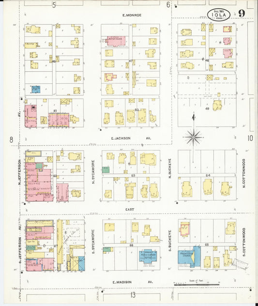 Sanborn Fire Insurance Map from Iola, Allen County, Kansas (1905), Sheet #0009 - Historic Sanborn Fire Insurance Map Print, vintage old map wall art, antique decor, genealogy gift, Kansas Kansas map