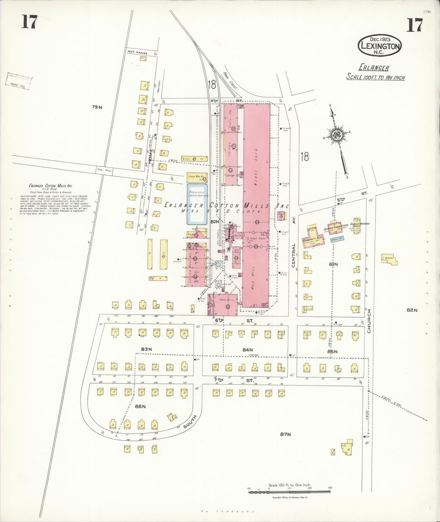 Sanborn Fire Insurance Map from Lexington, Davidson County, North Carolina (1923), Sheet #0017 - Complete Map Set gallery image, historic Sanborn map, vintage wall art, North Carolina North Carolina