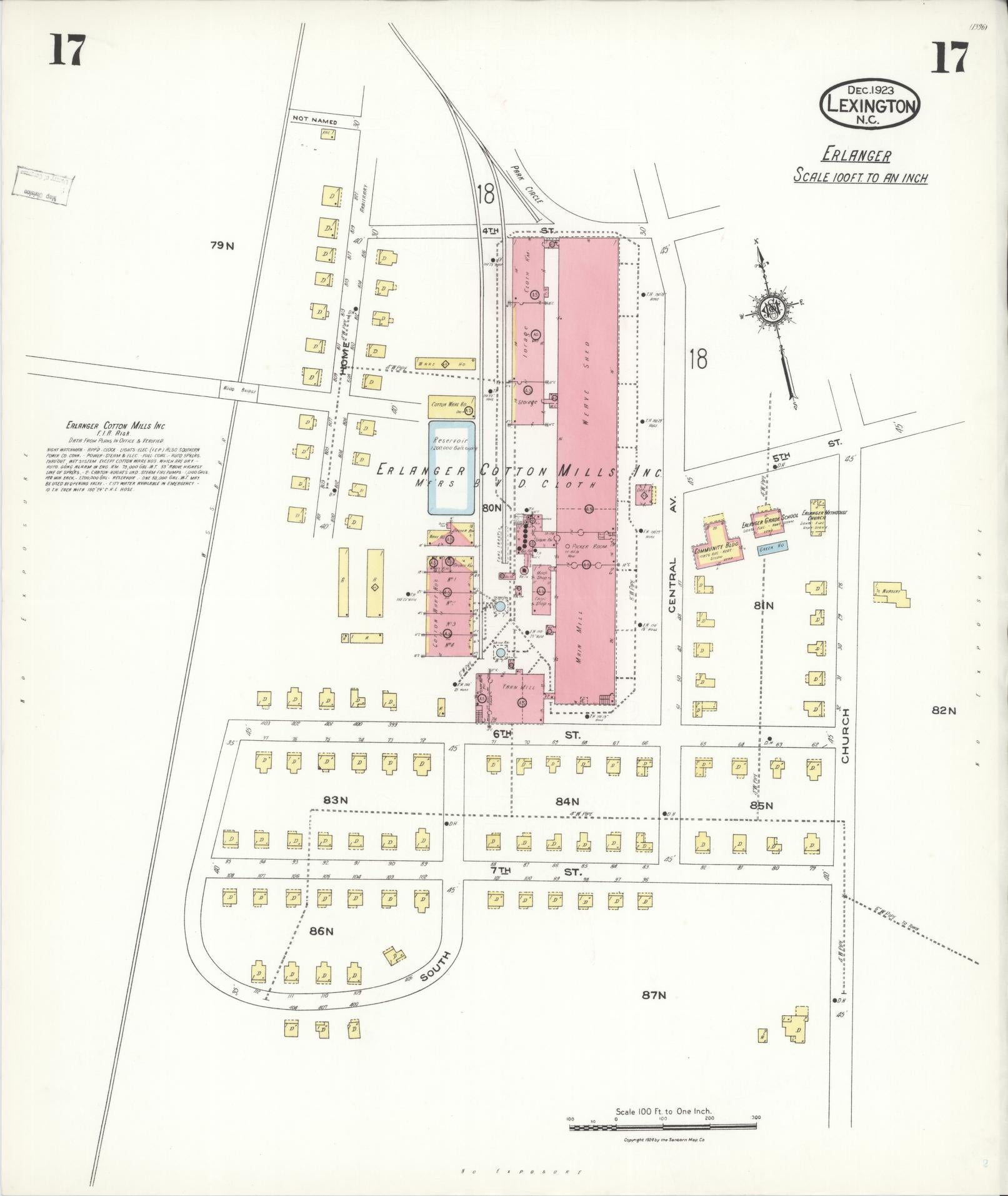 Sanborn Fire Insurance Map from Lexington, Davidson County, North Carolina (1923), Sheet #0017 - Complete Map Set gallery image, historic Sanborn map, vintage wall art, North Carolina North Carolina