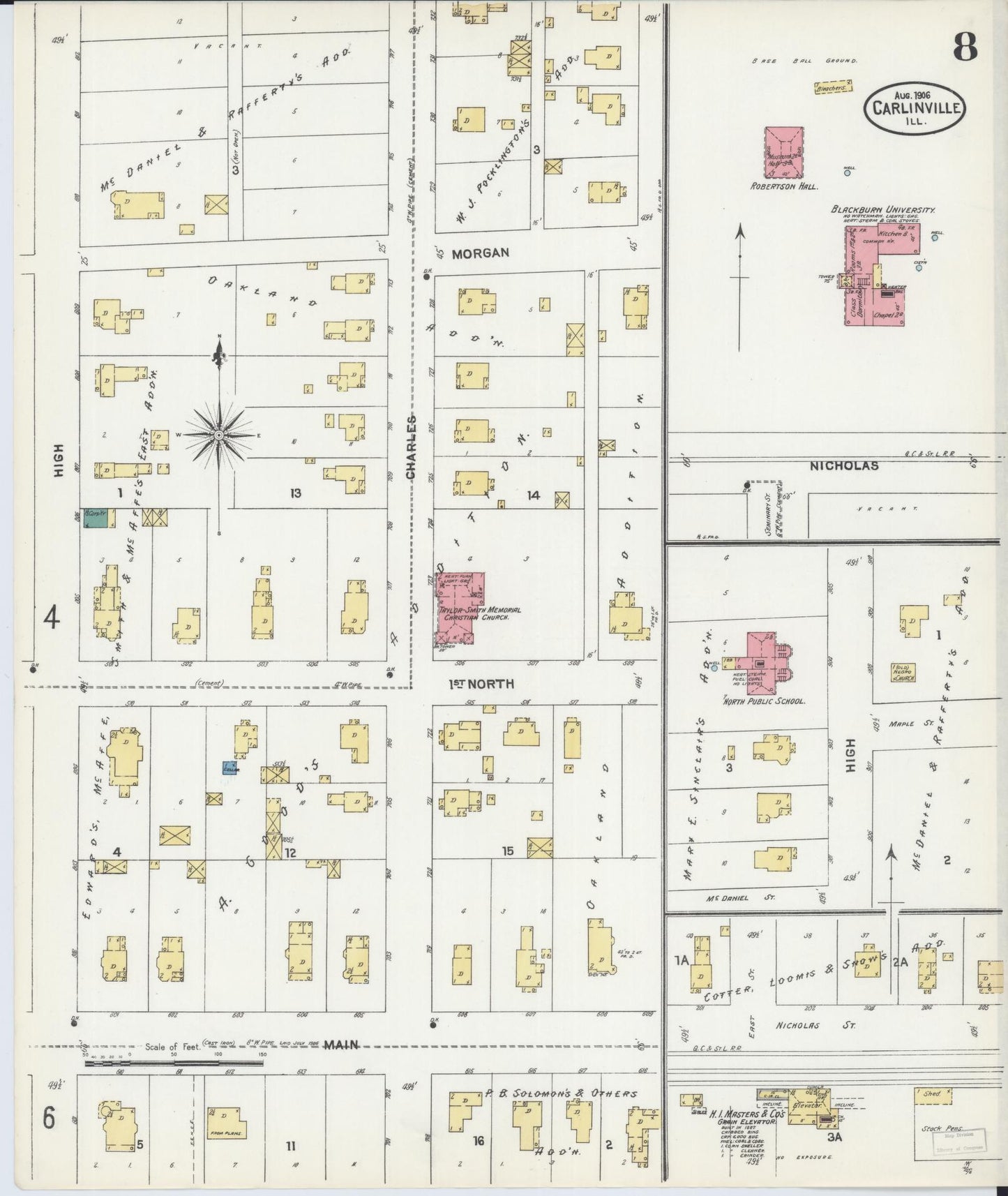 Sanborn Fire Insurance Map from Carlinville, Macoupin County, Illinois (1906), Sheet #0008 - Complete Map Set gallery image, historic Sanborn map, vintage wall art, Illinois Illinois