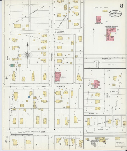 Sanborn Fire Insurance Map from Carlinville, Macoupin County, Illinois (1906), Sheet #0008 - Complete Map Set gallery image, historic Sanborn map, vintage wall art, Illinois Illinois
