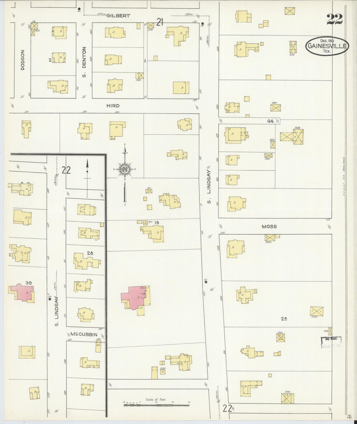 Sanborn Fire Insurance Map from Gainesville, Cooke County, Texas (1913), Sheet #0022 - Complete Map Set gallery image, historic Sanborn map, vintage wall art, Texas Texas