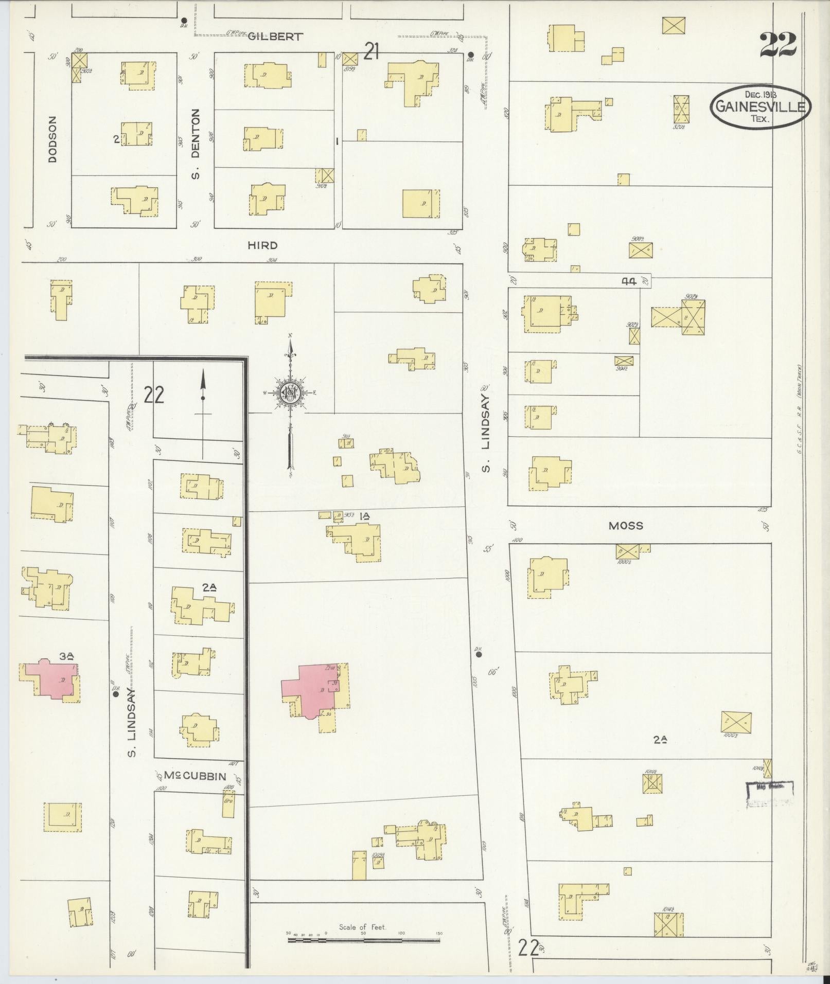 Sanborn Fire Insurance Map from Gainesville, Cooke County, Texas (1913), Sheet #0022 - Complete Map Set gallery image, historic Sanborn map, vintage wall art, Texas Texas