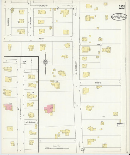 Sanborn Fire Insurance Map from Gainesville, Cooke County, Texas (1913), Sheet #0022 - Complete Map Set gallery image, historic Sanborn map, vintage wall art, Texas Texas
