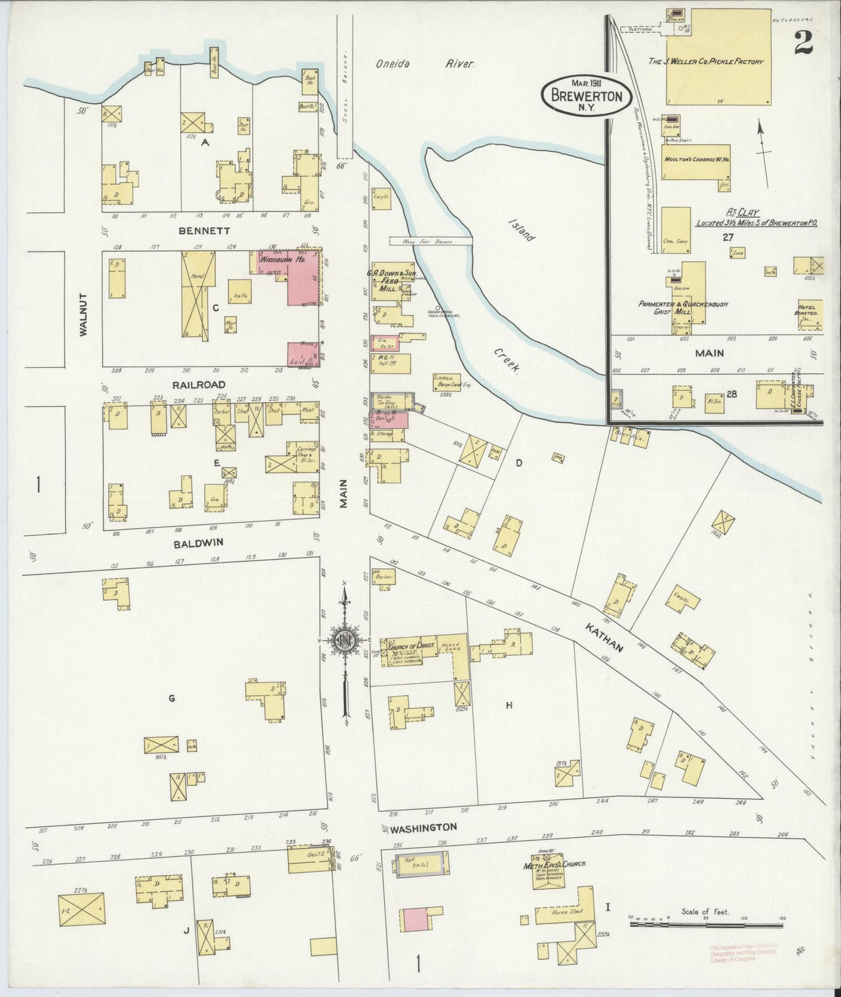 Sanborn Fire Insurance Map from Brewerton, Onondaga County, New York (1911), Sheet #0002 - Historic Sanborn Fire Insurance Map Print, vintage old map wall art, antique decor, genealogy gift, New York New York map