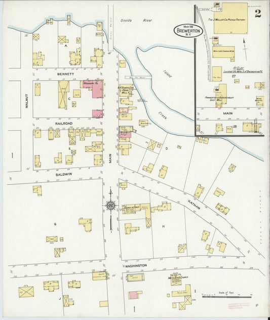 Sanborn Fire Insurance Map from Brewerton, Onondaga County, New York (1911), Sheet #0002 - Historic Sanborn Fire Insurance Map Print, vintage old map wall art, antique decor, genealogy gift, New York New York map